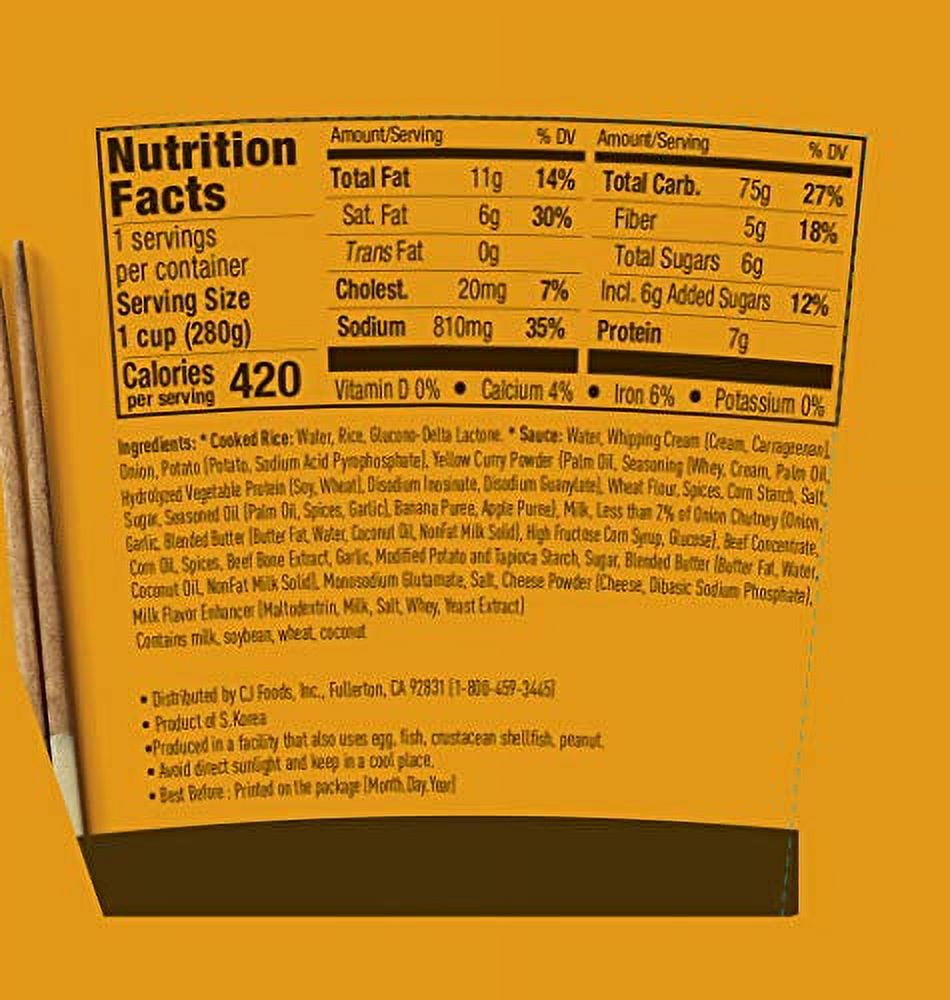 Cj Cupbahn Cooked Rice Bowl With Yellow Curry Sauce, Microwavable, 9.9-Oz (6 Pack), 6Count