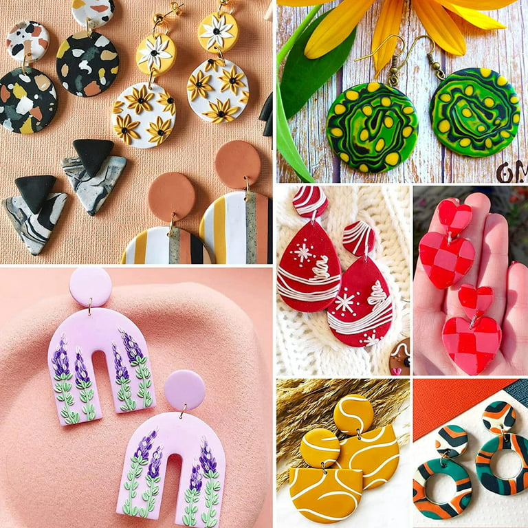 18 Pcs Plastic Polymer Clay Earring Cutters with Earring Cards Earring  Hooks Jump Rings Earring Backs Self Sealing Bags Different Shape DIY Clay