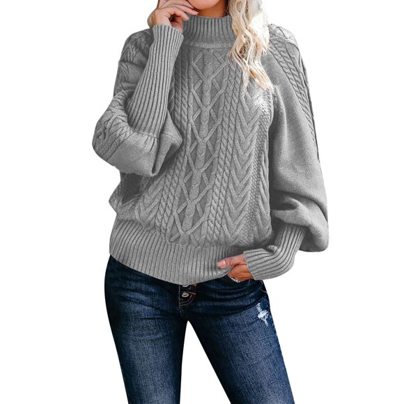 Rinsvye Ladies Mid Neck Sweater inc Petite Sweaters Loose Long Sleeve Knit Sweatshirt for Women Solid Color Sweater Pullover Women's Pullover Sweaters Plus Size Top