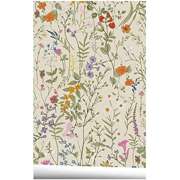 Self Adhesive Colorful Floral Drawer Liner Contact Paper Shelf Liner Decorative Peel and Stick Floral Wallpaper forWalls Furniture Cabinets Table Decal 17.7X117 Inches