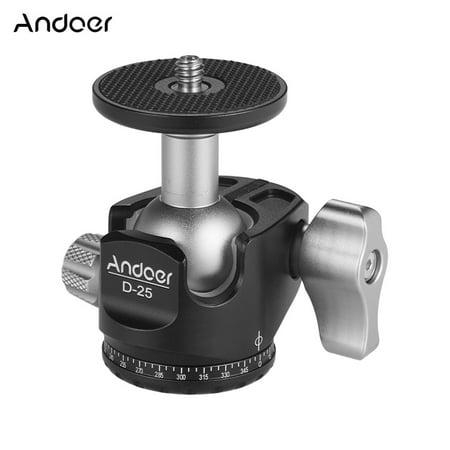 Andoer D-25 CNC Machining Aluminum Alloy Double Notch Ball Head Mini Ballhead Low Center of Gravity for Manfrotto etc Tripod Monopod for Canon Nikon Sony DSLR Cameras Max Load Capacity