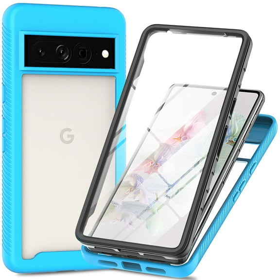 Allytechgroup for Google Pixel 9A Case with Build in Screen Protector, Crystal Clear TPU Full Body Protective Shockproof Anti-Yellow Bumper Slim Fit Shell Case for Google Pixel 9A - Blue