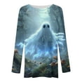 thumbnail image 4 of Delliss Women's Halloween Print Top Drop Shoulder Long Sleeve Blouse Round Neck Pullover Shirt Sky Blue L, 4 of 5