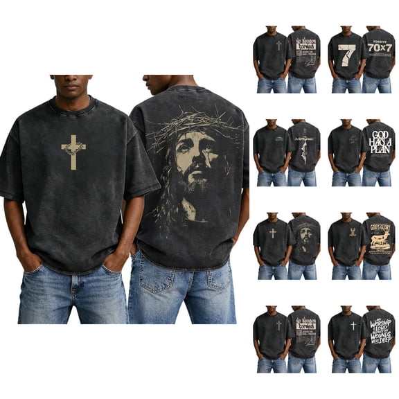 Christian Shirts for Men Summer Short Sleeve Crewneck Drop Shoulder Oversized Tshirts Christian Cross Graphic Tee Shirt