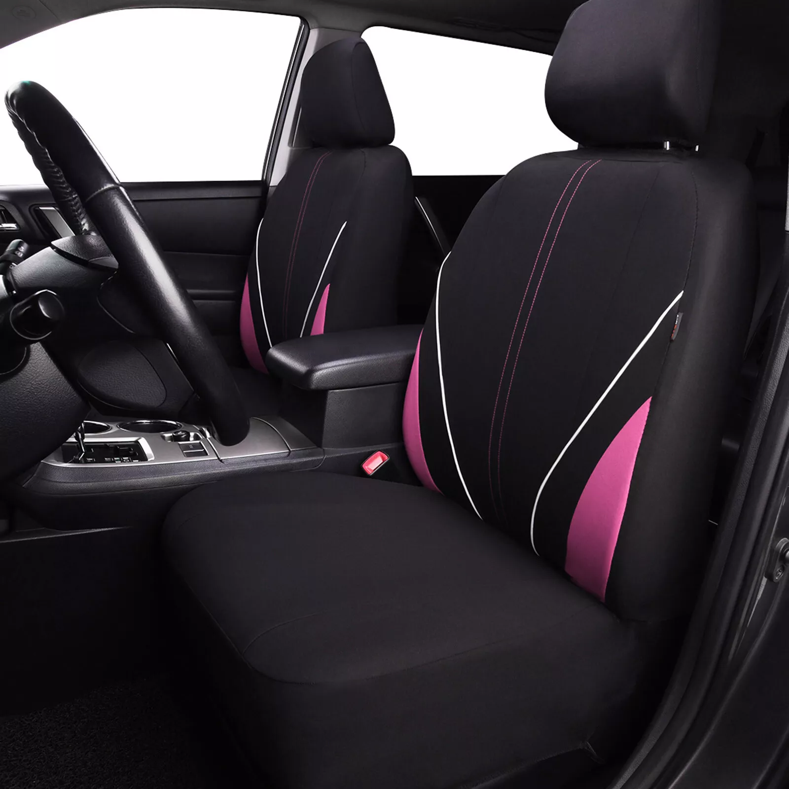 Flying Banner Car Seat Covers Front Rear Full Set Protectors Auto Interior Car Accessories Rear Bench Split 40/60 50/50 60/40 Piping Sporty Pink Black