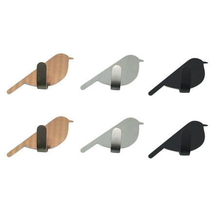 

6Pcs Bird Design Hooks Coat Hat Wall Hanger Adhesive Bath Hooks Stainless Steel Bathroom Hanging Hook Stick Wall Hooks for Home Kitchen Size M Each 2Pcs Silver Golden Grey