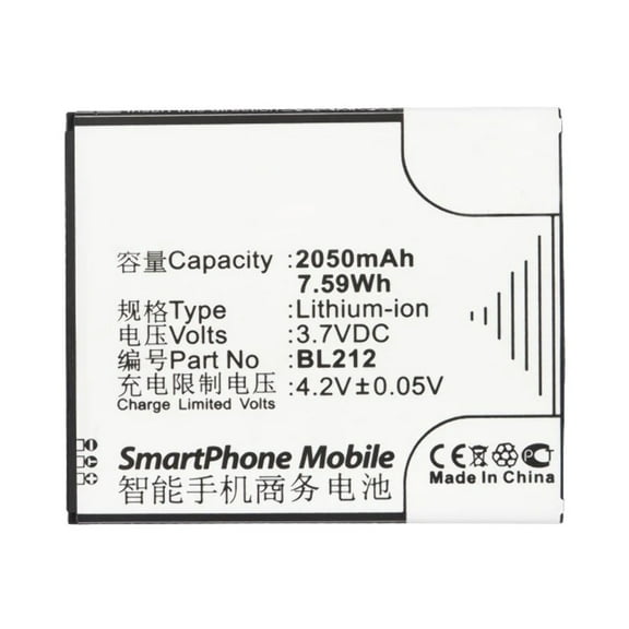 Batteries N Accessories BNA-WB-L3413 Cell Phone Battery - Li-Ion, 3.7V, 2050 mAh, Ultra High Capacity Battery - Replacement for Lenovo BL212 Battery