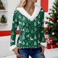 thumbnail image 4 of larppty Women's Faux Fur Trim V-Neck Sweater | Festive Christmas Graphic Long Sleeve Holiday Top (Light Green, XL), 4 of 5