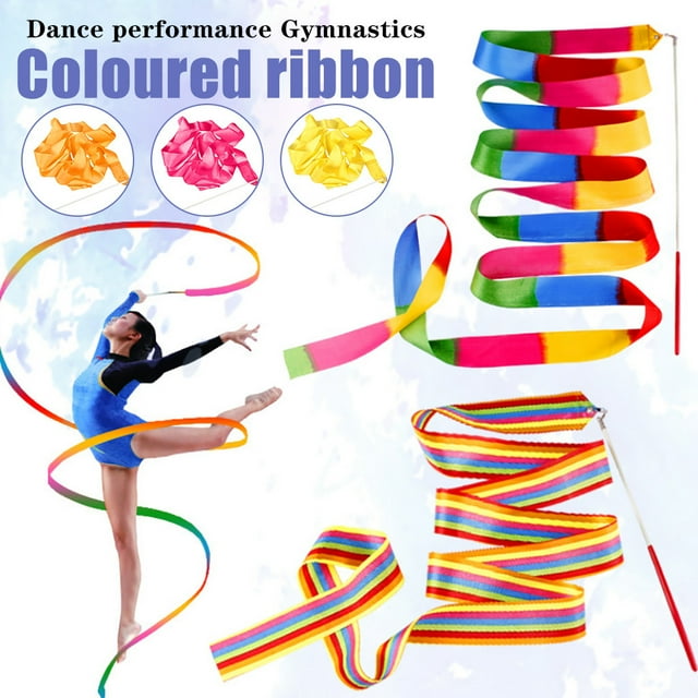 Cagogo under $5 2Pcs Gymnastics Ribbon, Rhythmic Gymnastics Ribbon Dance Prop,Children'sDance RibbonToyStreamer, Colorful Ribbon Stick Performance Prop,KidsCoordination ExerciseToy