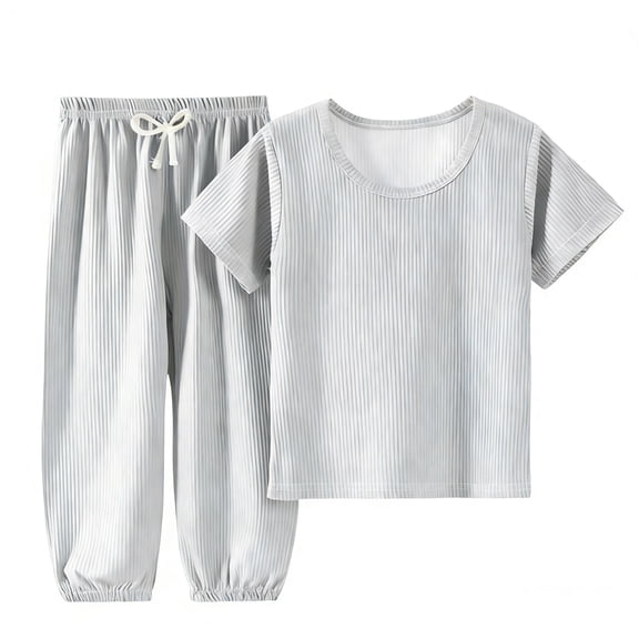 Cethrio Boys Summer Pajama Sets Size 6, Casual Breathable 2 Piece Short Sleeve Kids' Summer Sleepwear Gray Size 6