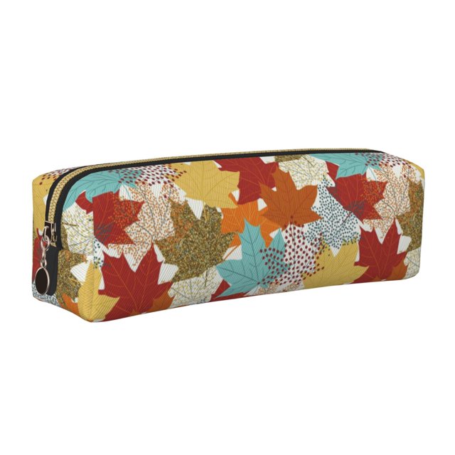 Fotbe Fall Maple Leaves Estuche para Lápices de Cuero con Estampado, Estuche con Cremallera Resistente, Organizador Compacto y Elegante para Papelería