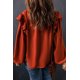 thumbnail image 1 of ABPHQTO Blusa de Mujer Naranja Volantes Plisada Cuello Pico Abotonada, 1 of 5