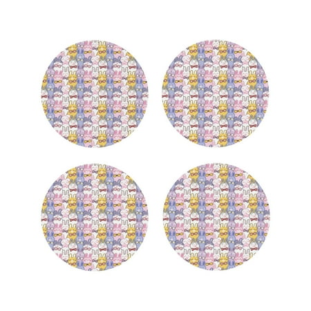 

Tideii Cartoon Colorful Rabbit for Leather Coasters 4 Pieces Anti-fouling and Anti-scalding Decorative Coasters Suitable for Restaurants Kitchens Coffee Shops-Round Shape