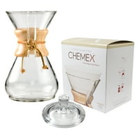 Chemex Classic Wood Collar and Tie Glass 40 Ounce Coffee Maker with Cover and 100 Count Bonded Circle Coffee Filters