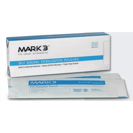MARK3 Self-Sealing Sterilization Pouches 2-3/4" x 10" Triple Heat Sealed 200/Box