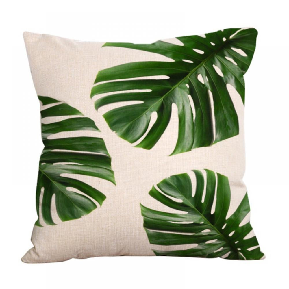 Green Tropical plant leaves Pillow Case Cotton Linen Sofa Square Cushion Cover ! 