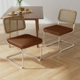 thumbnail image 4 of Natural Rattan Dining Chairs Set of 2, Modern Dining Room Chairs with Solid Wood Back for Kitchen Living Room, Linen Fabric Dining Room Chairs, 4 of 9