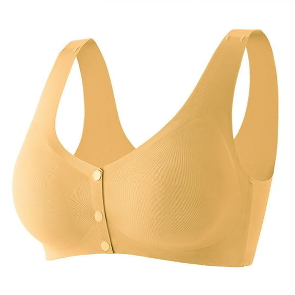 khonts,Women's Front Snap Closure Seamless Bras Wireless Comfort Bra Invisible Ultra Thin Sports Bralettes Yellow XXXL