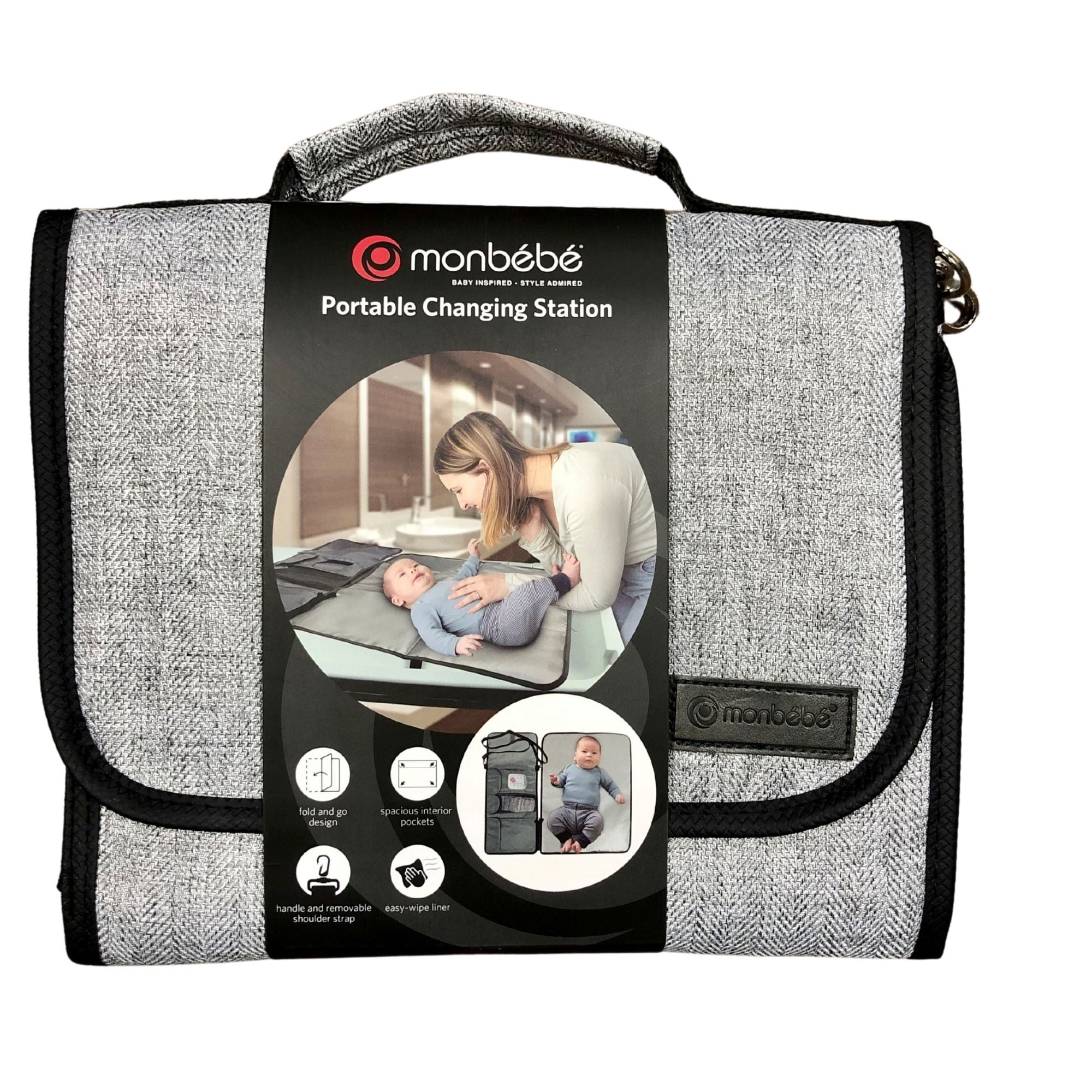 Monbebe Portable Diaper Changing Station with Strap, Gray, Toddler