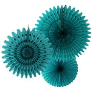 Hanging Teal Green Tissue Fan Decorations, Set of 3 (21 inch, 18 inch, 13 inch) by Devra Party