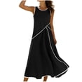 thumbnail image 3 of Dvprdro Lightweight Solid Cotton Linen Crewneck Sleeveless Shirred Waist Side Pockets Loose A Line Maxi Dress Womens Summer, 3 of 9
