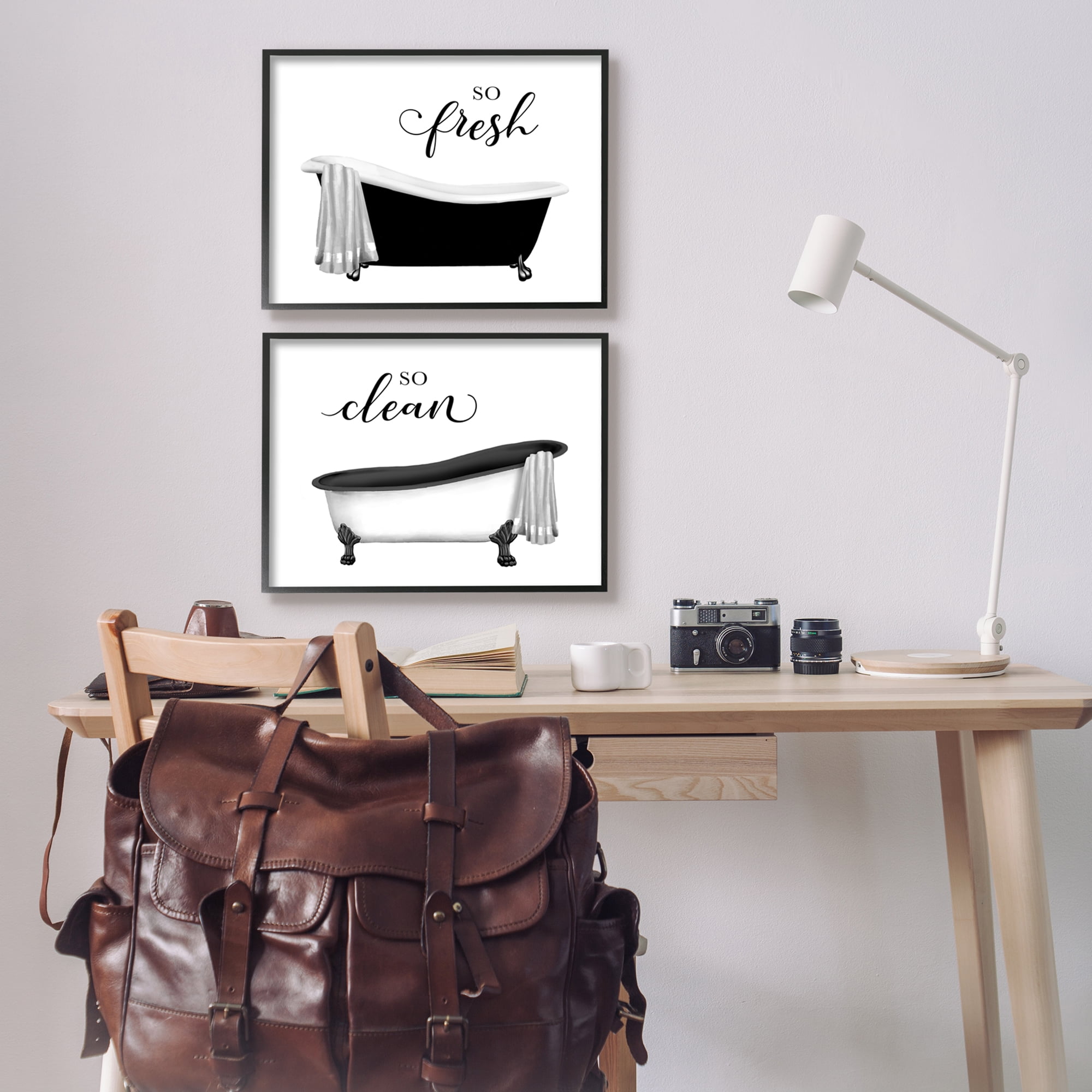 Stupell Industries So Fresh & Clean Bathtubs Typography Painting Black Framed Art Print Wall Art, Set of 2