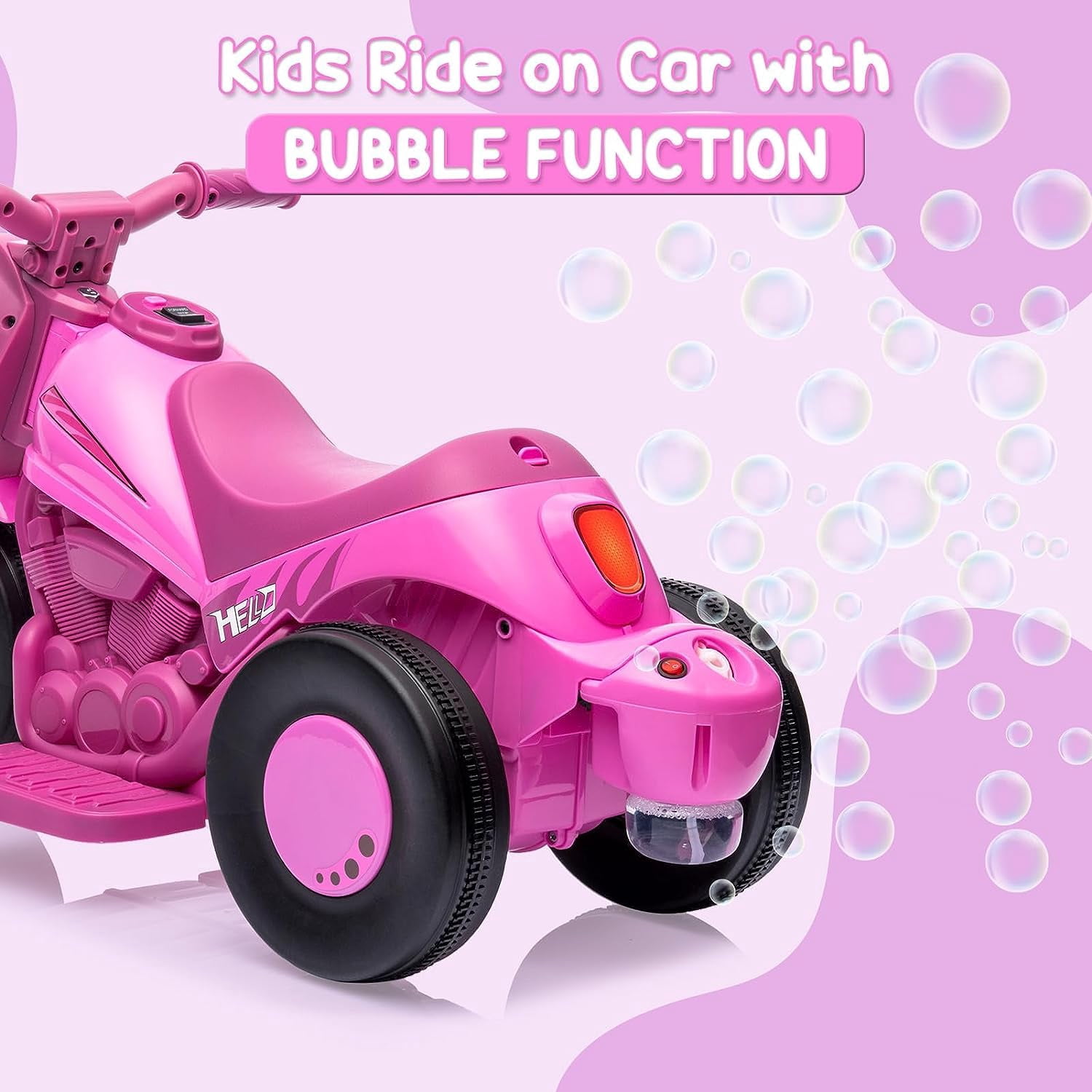 NEILA 6V 15W Kids Motorcycle with Bubble Function Battery Powered Ride on Motorbike Toy With LED Headlights, Music, 3 Wheels Kids Ride On Bubble Motorbike,for Kids Ages 3+ Boys Girls Pink