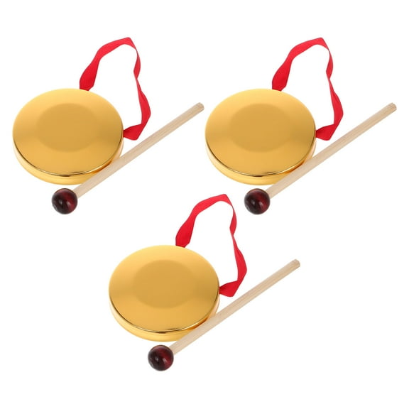 Worgeous 3 Sets Traditional Percussion Instrument Chinese Gong Percussion Instrument with Mallet Practical Hand Gong Kids Gong Percussion Instrument