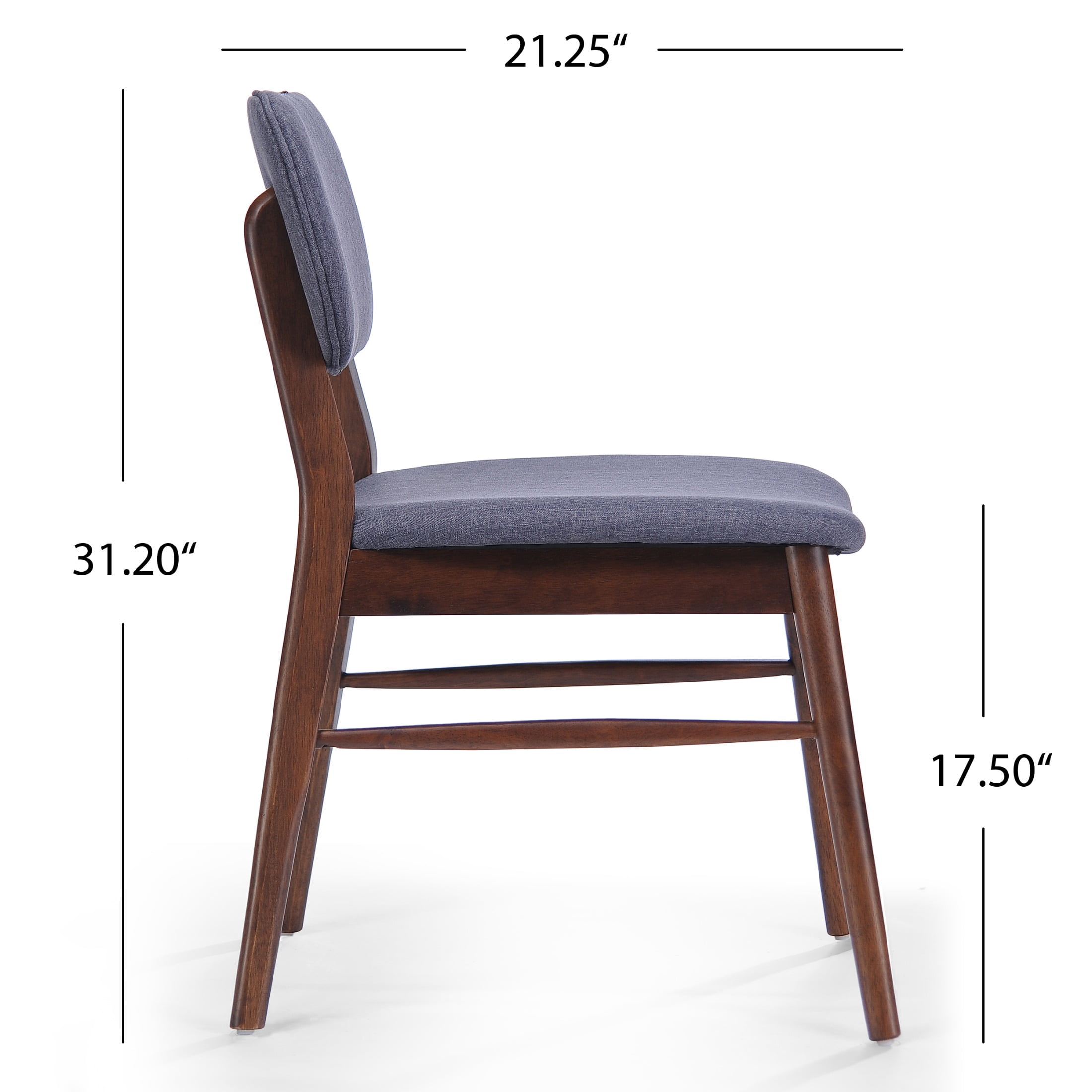 Dining Chairs Set of 2, Rubberwood Chairs with Upholstered Seat for Living Room, Dining Room, Walnut + Charcoal