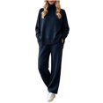 thumbnail image 3 of Atkumj Knit Sets Two Piece Women Stylish Ribbed Mock Neck Long Sleeve and Wide Leg Pants Suits 2 Piece Set Casual Loose Solid Color Two Piece Sets for Women Fall M, 3 of 8