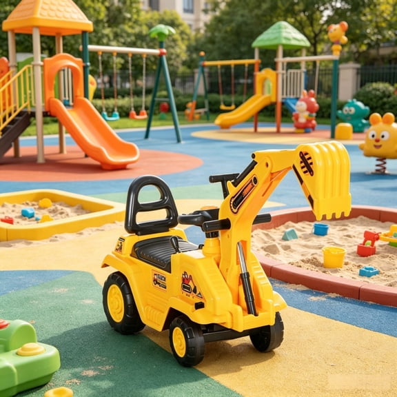 Kids Excavator Ride On with Pull Cart and Horn for Ages 18-48 Months