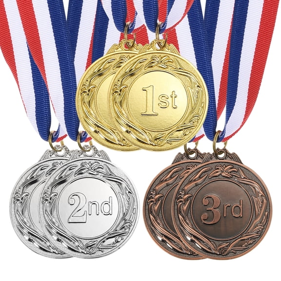 Uxcell 2.6 Inch  Style Gold Silver Bronze Award Medals 1st 2nd 3rd Prize with Neck Ribbon 6 Pieces
