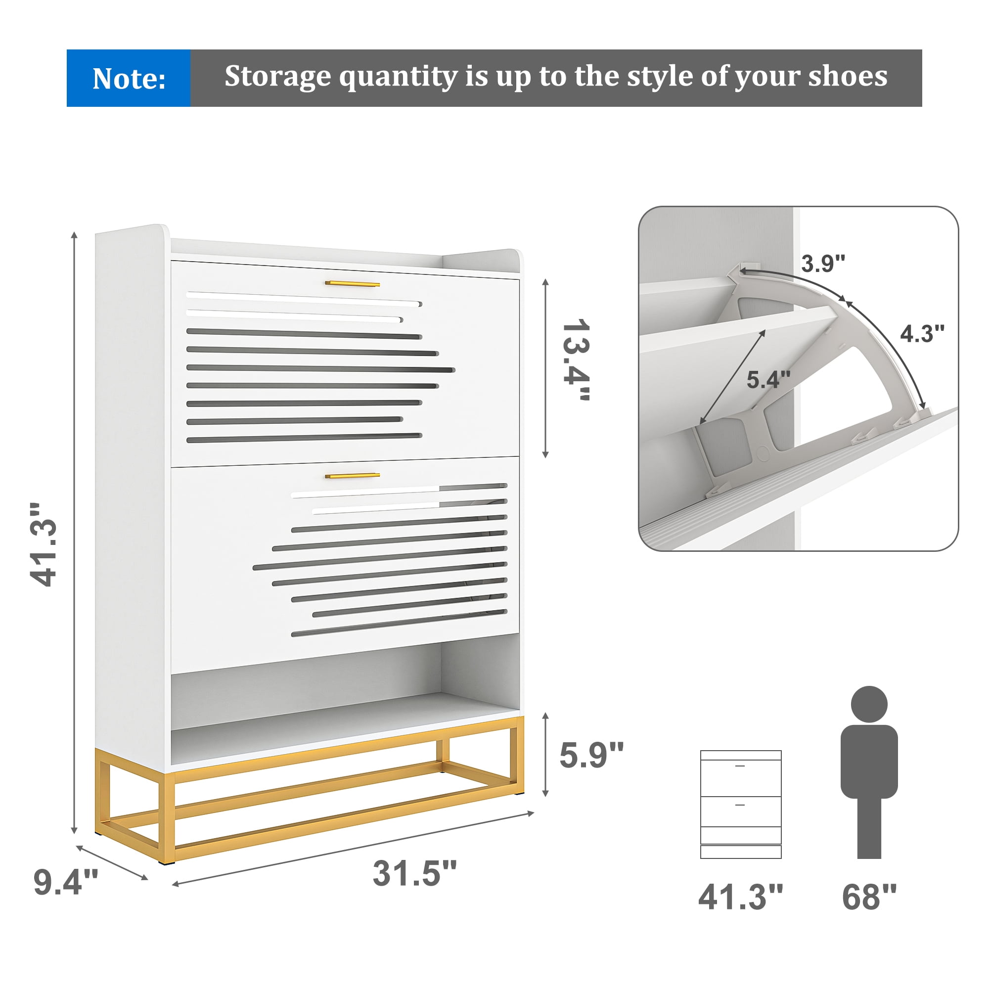 Finihen Shoe Cabinet, 2-Tier Shoe Storage Cabinet with Flip Doors, Vintage Entryway Shoe Organizer Rack with Open Shelves for Narrow Closet, Living Room, White Finihen Shoe Cabinet, 2-Tier Shoe Storage Cabinet with Flip Doors, Vintage Entryway Shoe Organizer Rack with Open Shelves for Narrow Closet, Living Room, White