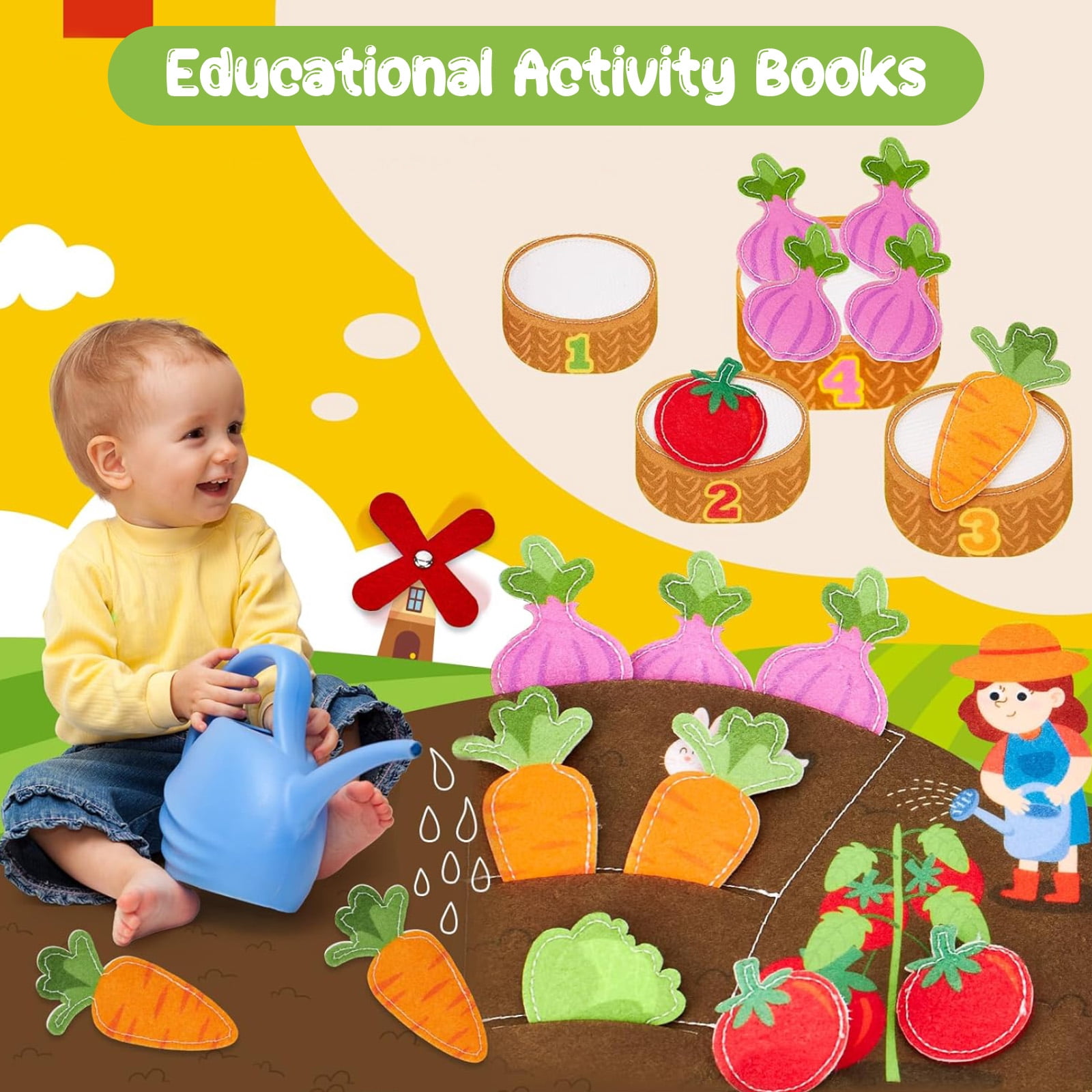 Montessori Toys for 3+ Year Old Boy Girl Gifts Busy Board for 1 2 3 Year Old Farm Animals Quiet Busy Book for Toddlers 1-3 Educational Activity Books Felt Learning Board Airplane Travel Toys