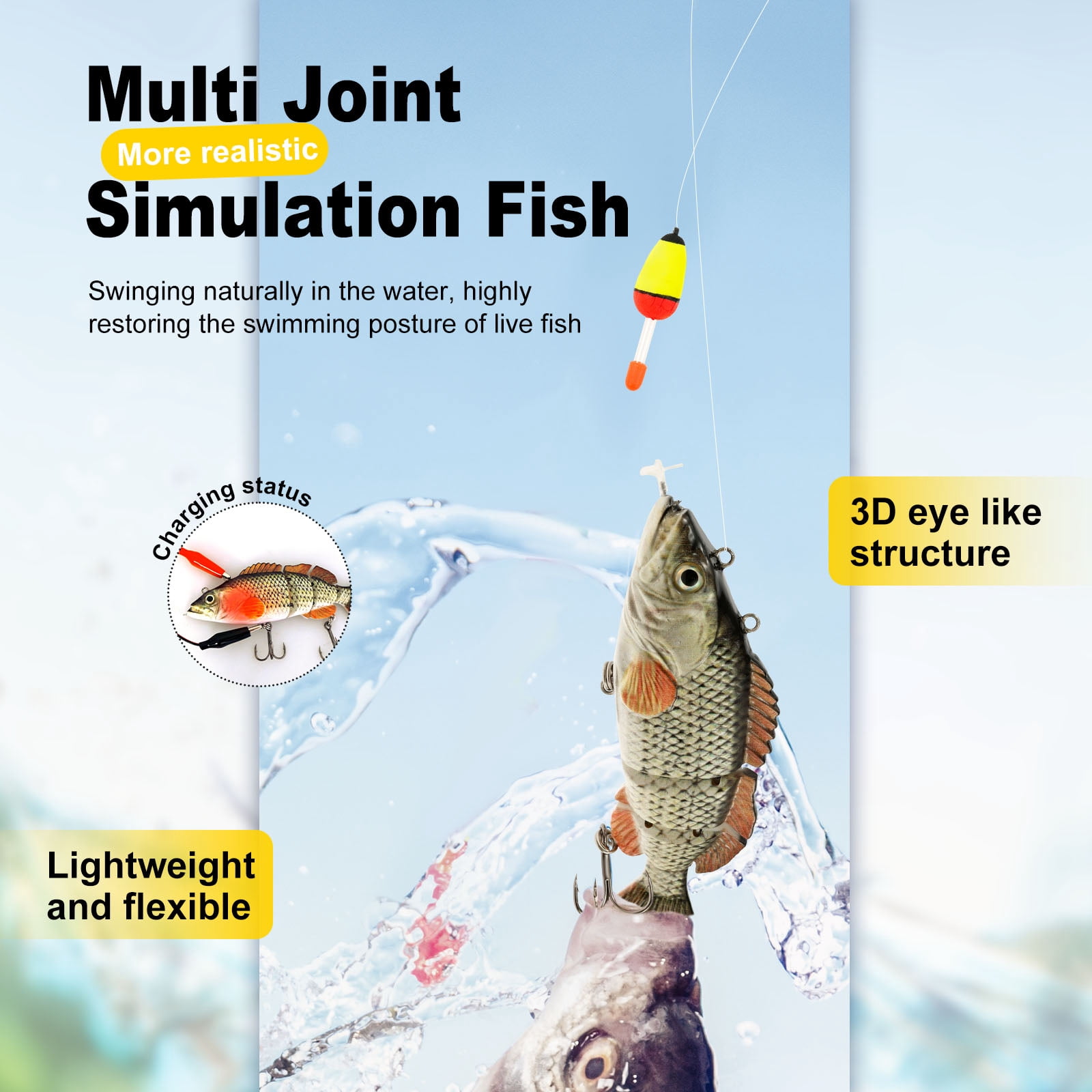 Threns Electric Robotic Fishing Lure USB Rechargeable Robotic Swimming Fishing Lure Multi Jointed Swimbait for Freshwater and Saltwater