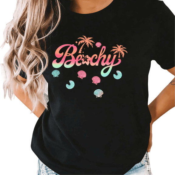 Black S-5XL Concise Beachy Seashell Palm Tree Print Tshirt Graphic Tees Shirts Aesthetic Summer Fashion Tops