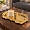 thumbnail image 2 of Vintage Metal Serving Tray for Jewelry, Dessert, Embossed Rectangle Vanity Decor Tray, Versatile Serving Tray For Home Wedding Display Table & Birthday Party (4.84x7.87", Gold-1Pc), 2 of 6
