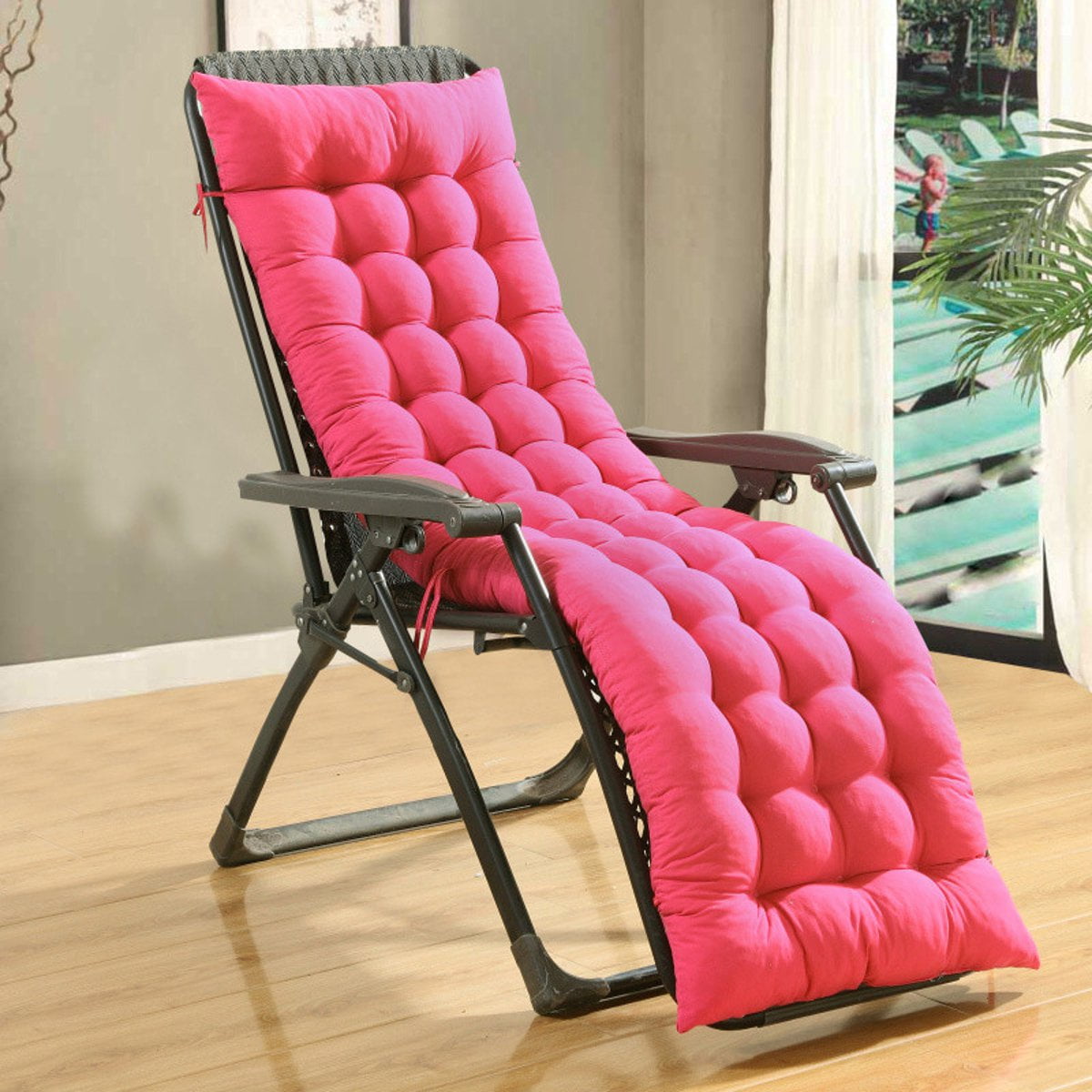 Patio Chaise Lounger Cushion Indoor Outdoor Cushions Rocking Chair Sofa With 6 Ties Thick Padded Swing Bench 61 Inch Com - Hot Pink Chaise Lounge Cushion Patio Chaise Lounger Cushion Indoor Outdoor Cushions Rocking Chair Sofa With 6 Ties Thick Padded Swing Bench 61 Inch Com - Hot Pink Chaise Lounge Cushion