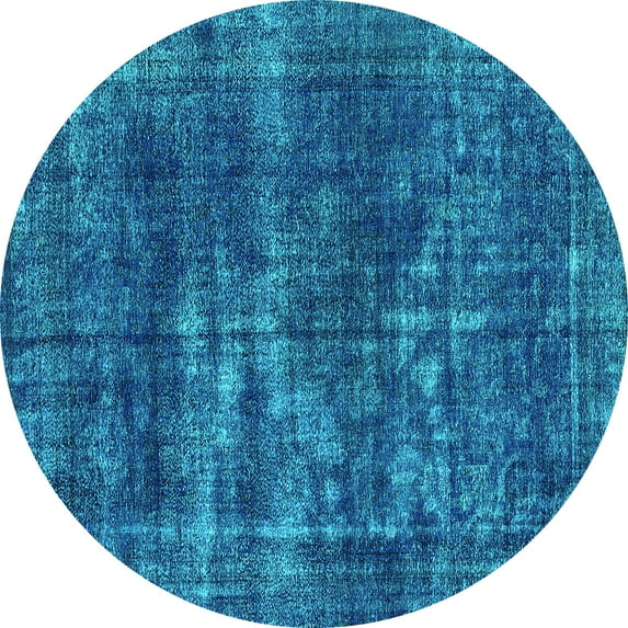 Ahgly Company Machine Washable Indoor Round Oriental Turquoise Blue Industrial Area Rugs, 7' Round