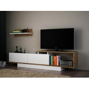 Modern TV Stand for TVs up to 40", Entertainment Center, White and Walnut Finish