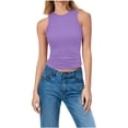 thumbnail image 3 of HVOBTTY Women's Summer Basic Solid Color Round Neck Ribbed Knit Sleeveless Slim Stretch Versatile Daily Soft Sport Tank Top Purple, XL, 3 of 5
