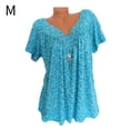 thumbnail image 1 of Camiseta de mujer con cuello en V, manga corta, camiseta de verano informal estampada, azul, M seitruly AP001653-42, 1 of 6