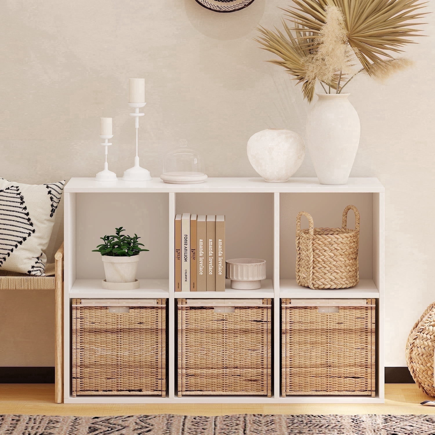 NEWADARA 6 Cube Storage Organizer,White Cube Shelf Wood Cubby Bookcase Cube Organizer Bins Wooden Book Shelves for Bedroom Living Room Nursery Playroom