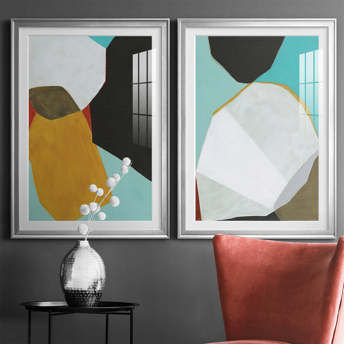 Wexford Home Graphica I Premium Framed Print, 22.5" x 30.5" - Ready to Hang, Silver (Set of 2)