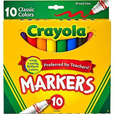 Crayola 587722 Non-Washable Markers, Broad Point, Classic Colors, 10/Set