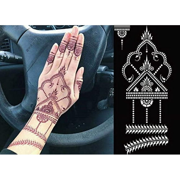 DIVAWOO 12 Sheet Henna Tattoo Stencils, Hand Temporary Tattoo Stickers, Indian Arabian Self Adhesive Tattoo Templates