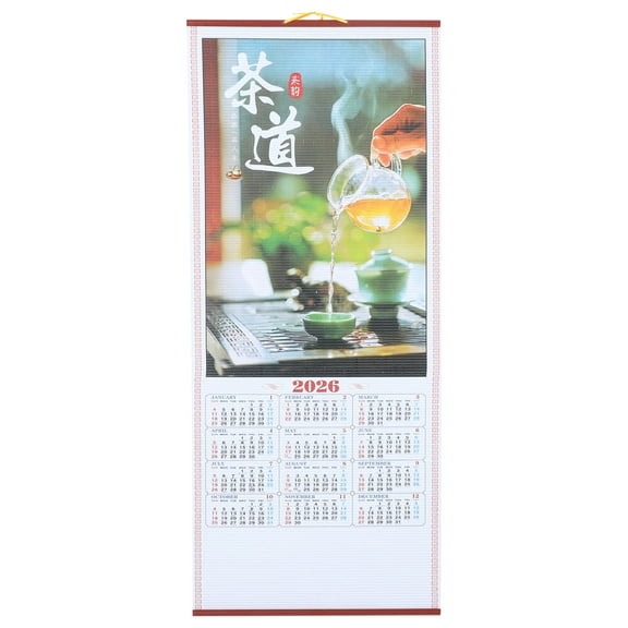MEIBUTYUP 2026 Chinese Lunar Calendar Wall Scroll Horse Year Hanging Decor Traditional Zodiac Art