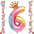 thumbnail image 1 of Globo de helio con números, globos de arcoíris con números de 32 pulgadas con corona para cumpleaños, decoraciones para fiestas de cumpleaños (n.° 6), 1 of 5