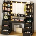 thumbnail image 4 of Ktaxon Large Makeup Vanity with 7 Drawers, Flutted Vanity Table Set with Lighted Mirror, Get Ready with Me, Black, 4 of 9