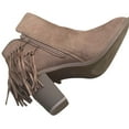 thumbnail image 4 of Wild Diva Lounge Buffy-21 Women's Chunky Heel Side Zipper Western Style Suede Ankle Boots Booties TAUPE 11, 4 of 6